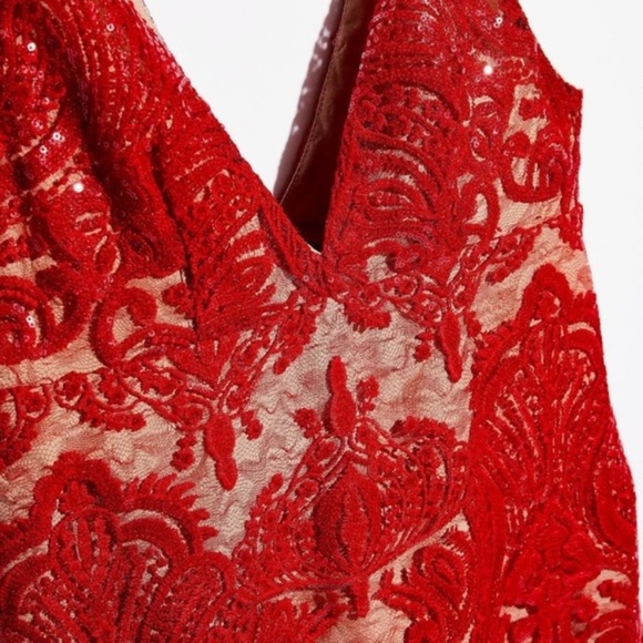 FREE PEOPLE Night Shimmering Red Mini Dress - Picture 6 of 14